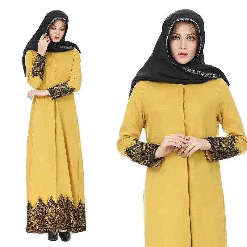 Middle East Turkey Full Button Ethnic Lace Robe Long Dress - EX-STOCK Canada