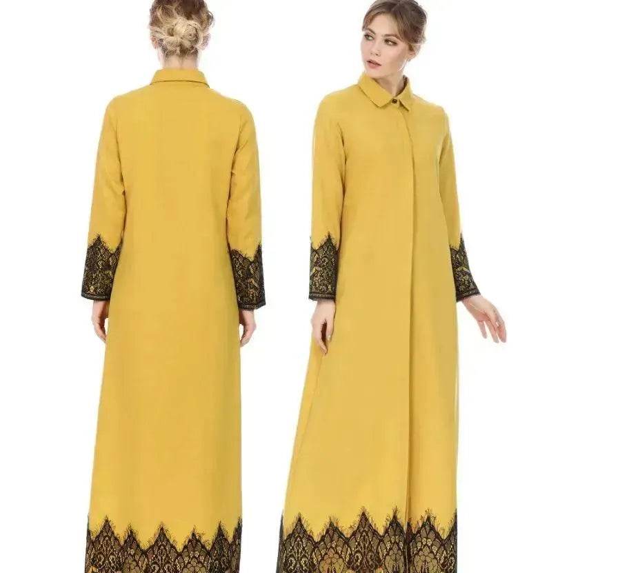 Middle East Turkey Full Button Ethnic Lace Robe Long Dress - EX-STOCK Canada