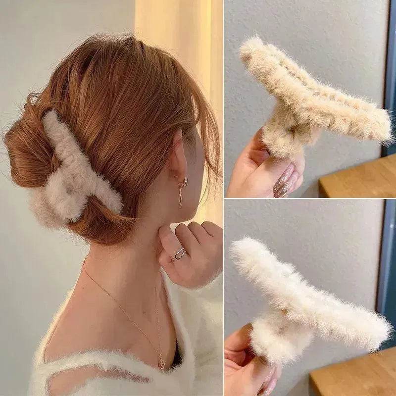 Milk Coffee Plush Headdress High Ponytail Cloth Hair Accessories - EX-STOCK Canada