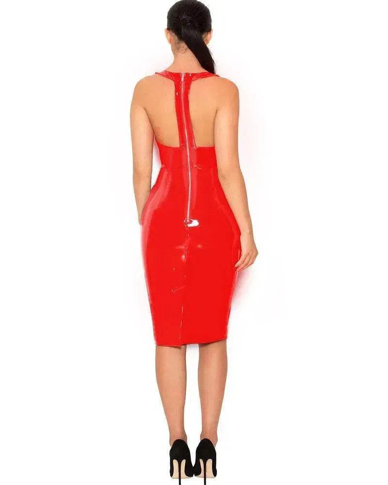 Mirror PU Leather Sleeveless V-neck Tight Dress - EX-STOCK Canada