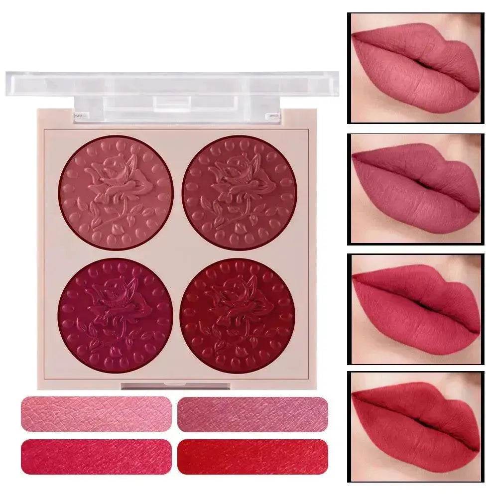 MISS ROSE Lipstick Compact 4 Color Lip Gloss Plate Moisturizing Easy To Color Lipstick Foreign Trade Exclusive For Cross-border In Stock Wholesale - EX-STOCK Canada