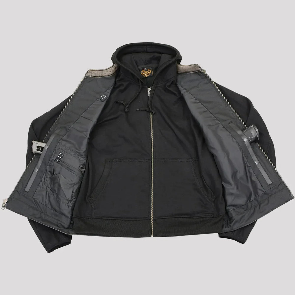 Gilet in pelle con cappuccio e teschio da uomo Milwaukee Leather | Gilet moto 2-in-1