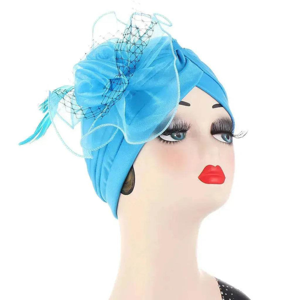 Multicolor Mesh Matching Feather Flower Arab Hat - EX-STOCK Canada