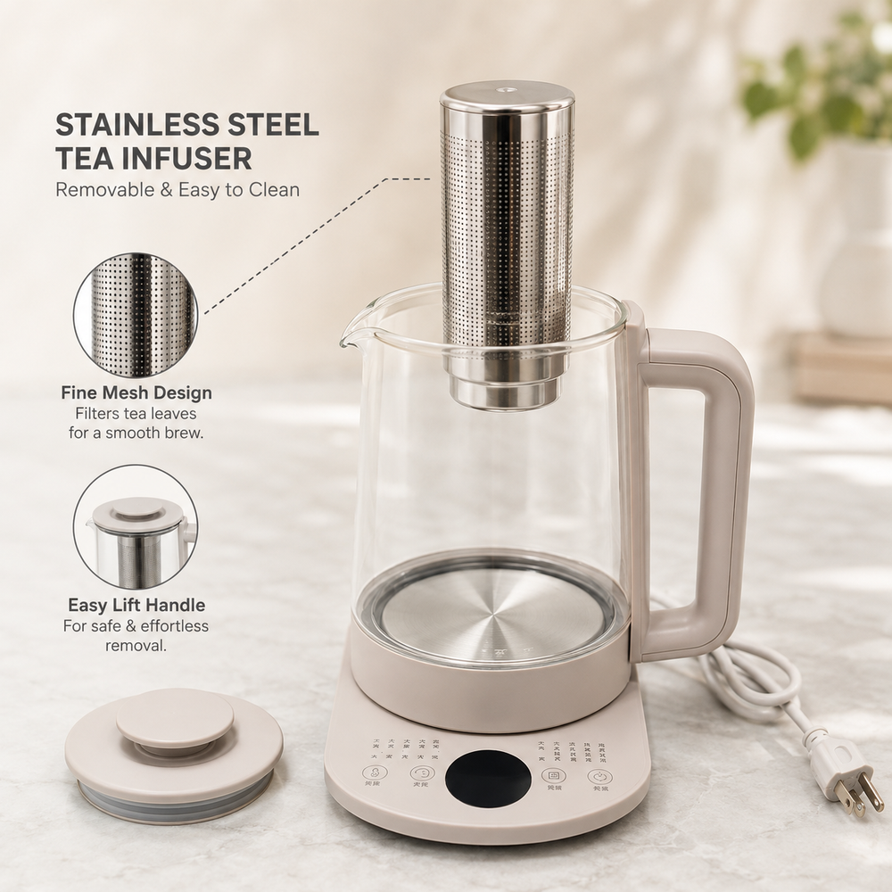 Stainless steel tea infuser feature for multifunctional glass automatic tea maker