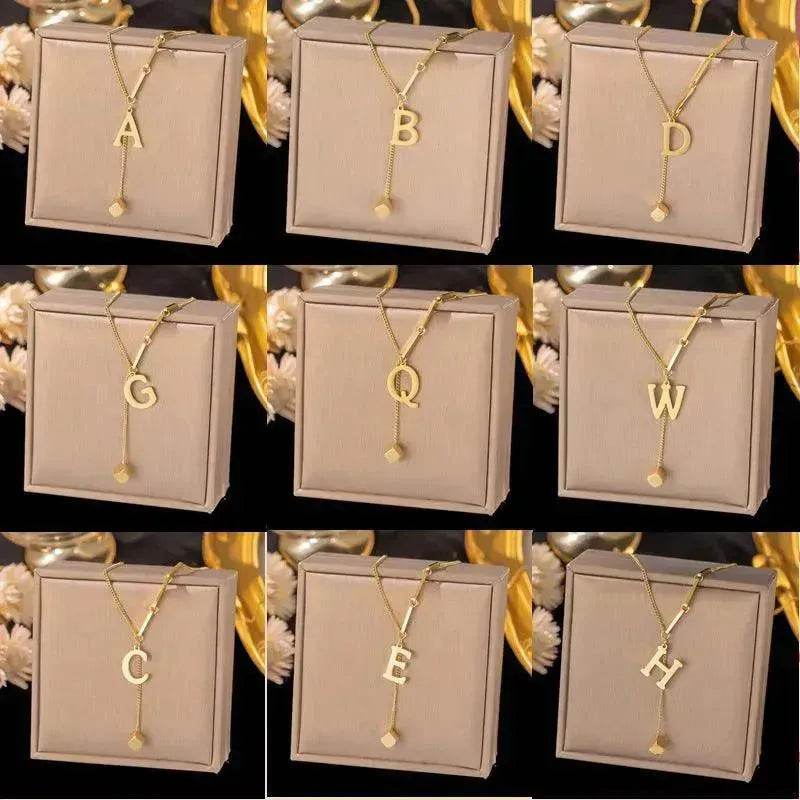 Necklace Ornament Titanium Steel Tassel 26 Letters Female Small Square Pendant Graceful Personality Jewelry - EX-STOCK Canada