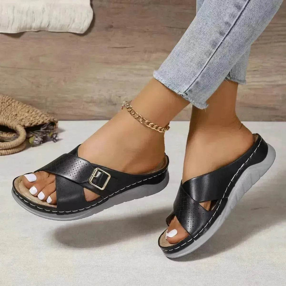 New Buckle Cross-design Slippers Summer Wedges Sandals Fashion Women's Beach Shoes - EX-STOCK Canada