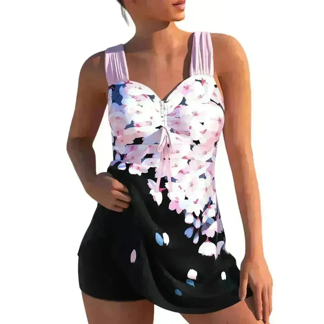 New European And American Plus Size Cherry Blossom Cross Strap Multi-color Skirt Split Women's Swimsuit - EX-STOCK CANADA