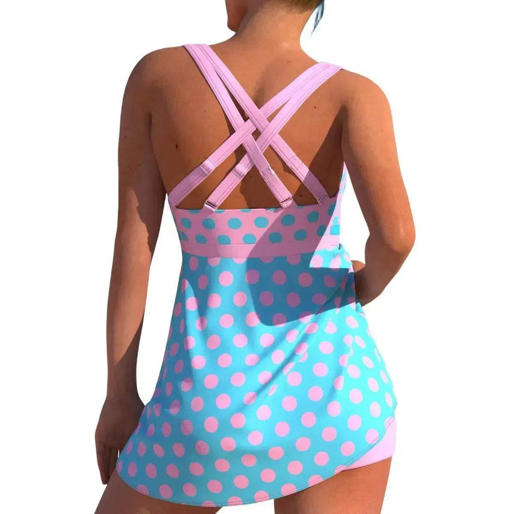 New European And American Plus Size Cherry Blossom Cross Strap Multi-color Skirt Split Women's Swimsuit - EX-STOCK Canada