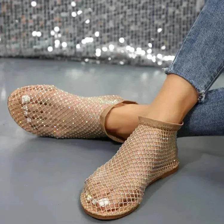 New Hollow Flat Sandals With Rhinestone Design Summer Fashion Round Toe Shoes For Women - EX-STOCK Canada