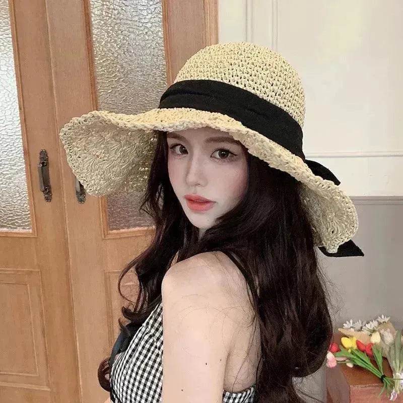 New Straw Hat Women's Summer Lace-up Beach Foldable Vacation Summer Hat - EX-STOCK Canada