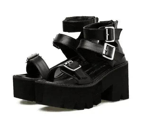 New Summer Roman Style European and American Ladies Ankle buckle Leather High Heel Wedge Black sandals . - EX-STOCK Canada