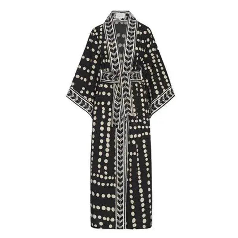 New Sunscreen Printed Long Sleeve Cardigan Bohemian Beach Dress - EX-STOCK Canada