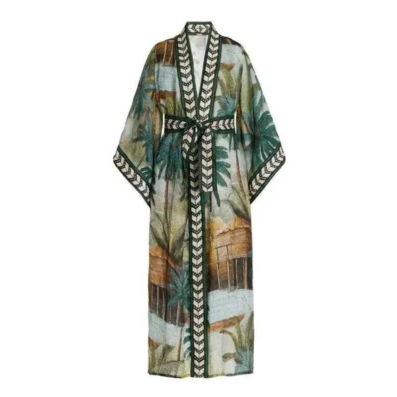 New Sunscreen Printed Long Sleeve Cardigan Bohemian Beach Dress - EX-STOCK Canada