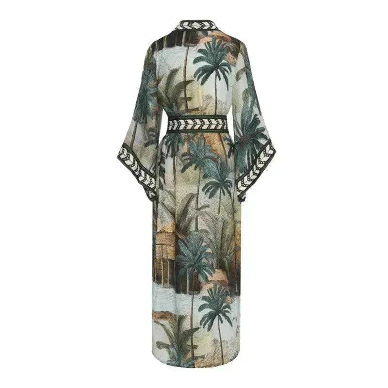 New Sunscreen Printed Long Sleeve Cardigan Bohemian Beach Dress - EX-STOCK Canada
