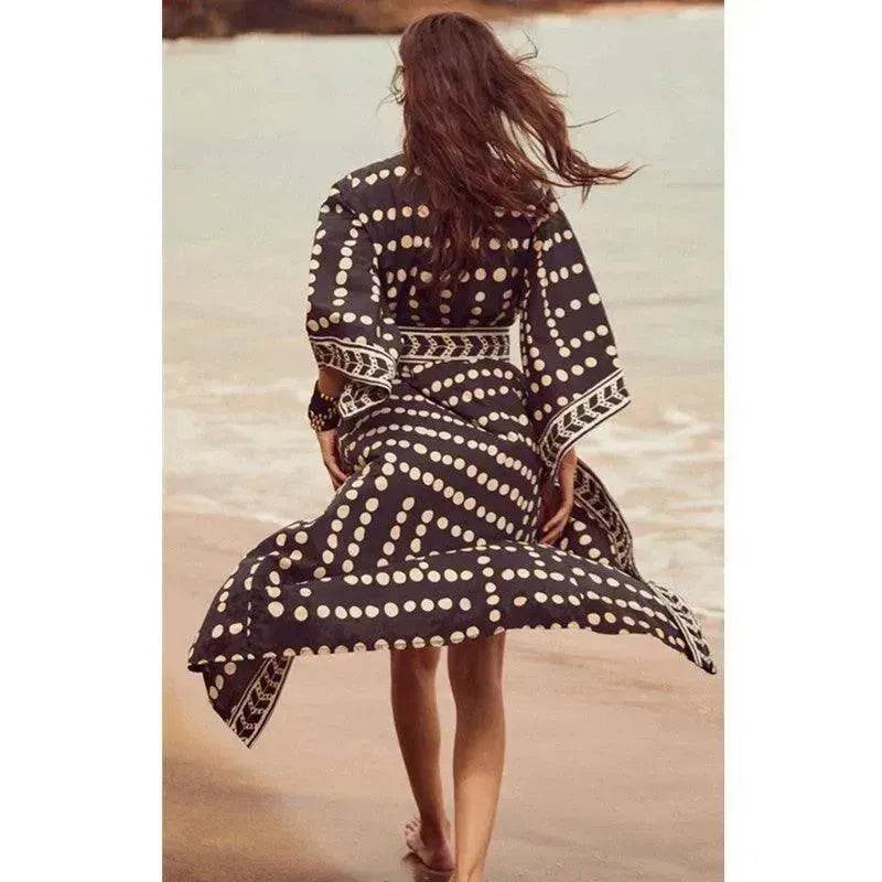 New Sunscreen Printed Long Sleeve Cardigan Bohemian Beach Dress - EX-STOCK Canada