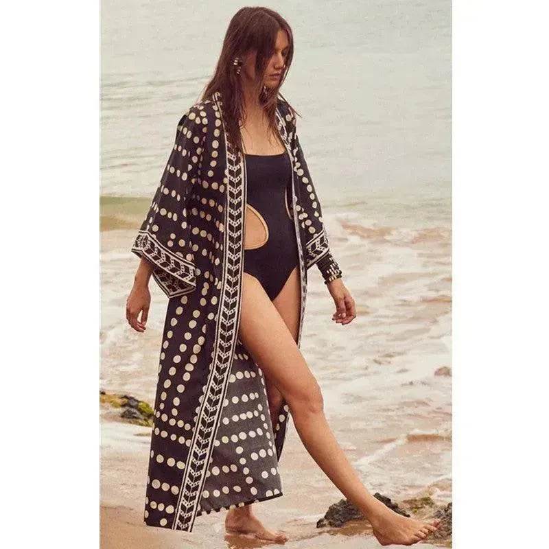 New Sunscreen Printed Long Sleeve Cardigan Bohemian Beach Dress - EX-STOCK Canada