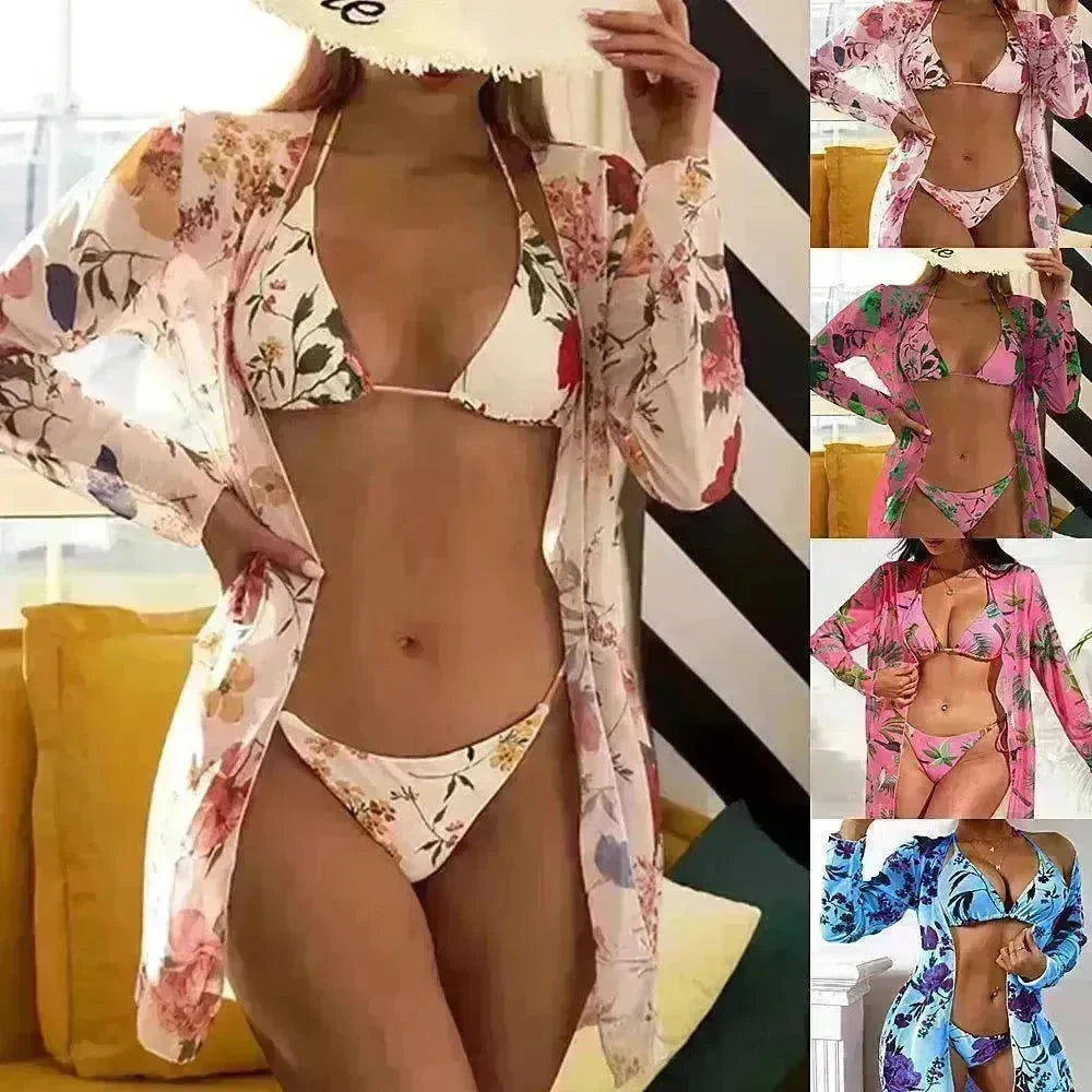 New Swimsuit Women's Printed Mesh Three-piece Blouse - EX-STOCK CANADA
