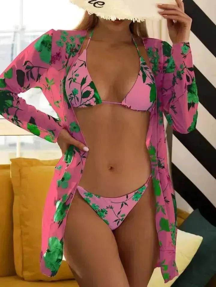 New Swimsuit Women's Printed Mesh Three-piece Blouse - EX-STOCK Canada