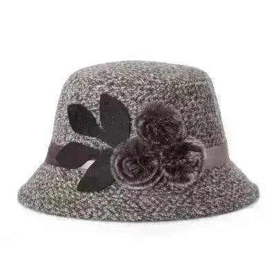 New women's woolen French plain weave flowers basin hat - EX-STOCK CANADA