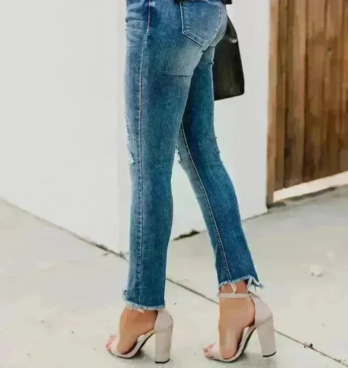 Newest Hot Women Stretch Ripped Distressed Skinny High Waist Denim Pants Shredded Jeans Trousers - EX-STOCK CANADA