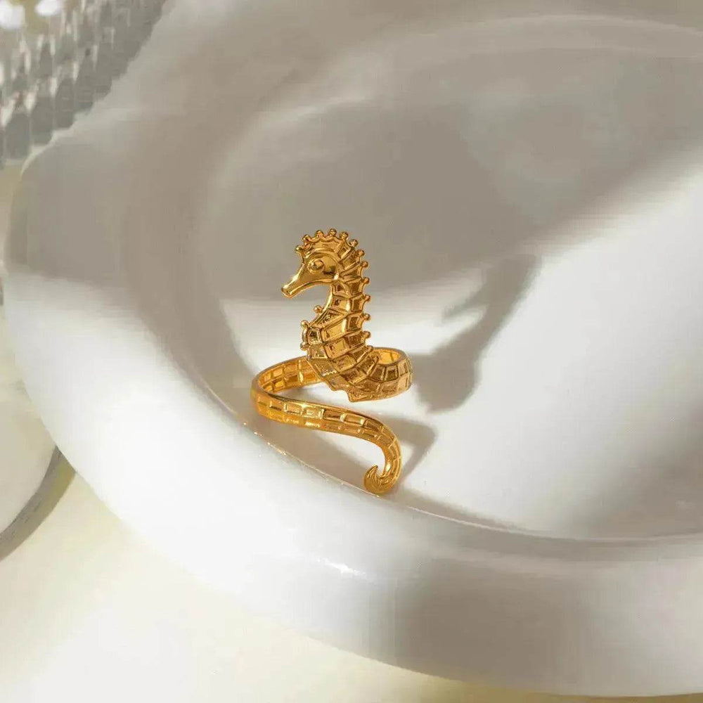Ocean 18K Gold Stainless Steel Seahorse Opening Ring for Women - EX-STOCK Canada