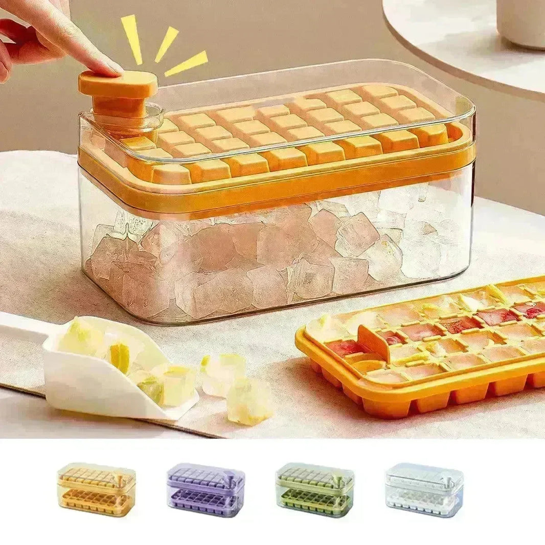 One-button Press Type Ice Mold Box Plastics Ice Cube Maker Ice Tray Mold With Storage Box With Lid Bar Kitchen Accessories - EX-STOCK CANADA