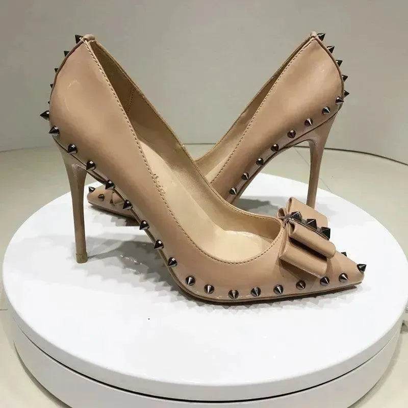 Patent Leather Bow Rivet High Heels Pointed Toe Stiletto Shoes - EX-STOCK Canada