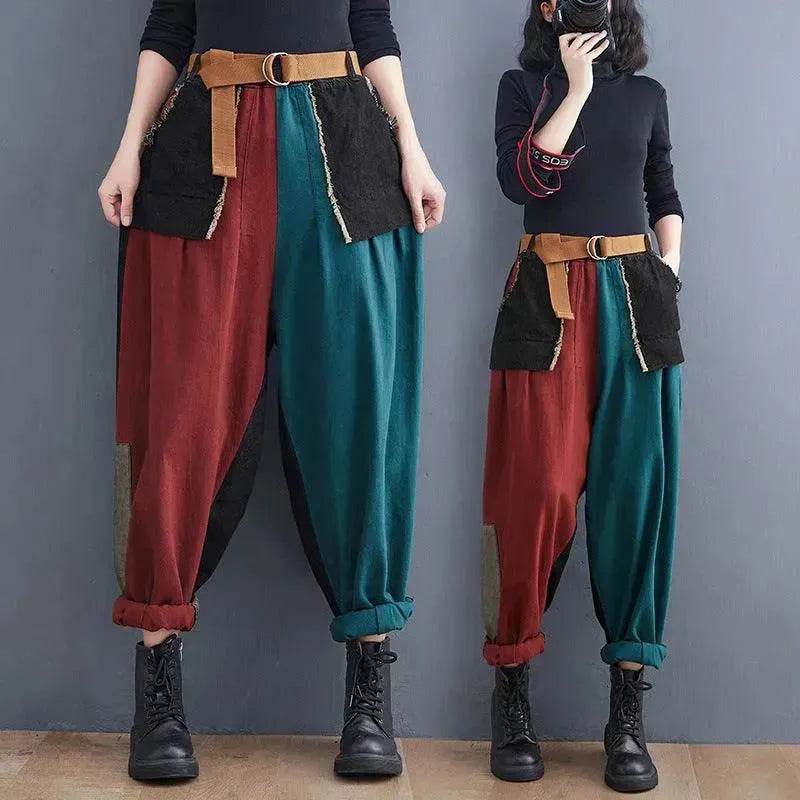 Personality Contrast Color Stitching Denim Trousers For Women - EX-STOCK Canada