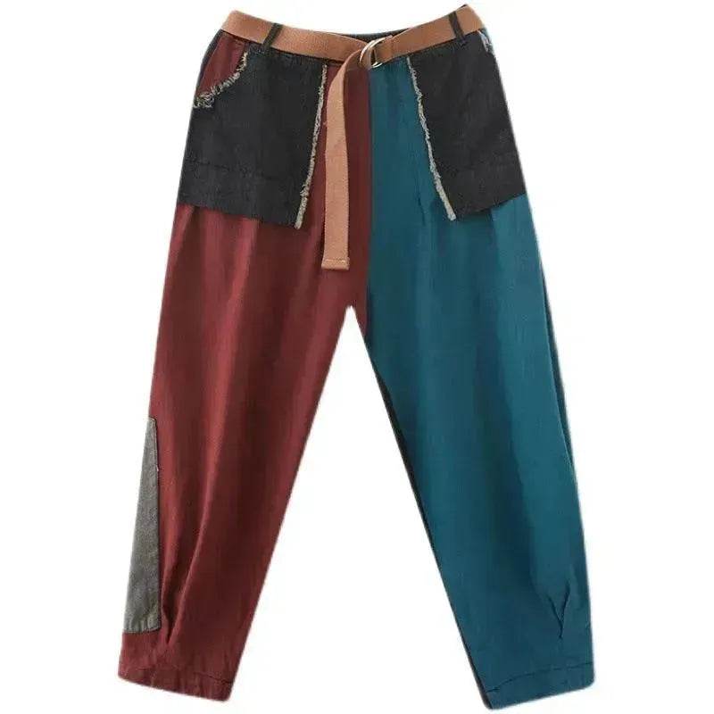 Personality Contrast Color Stitching Denim Trousers For Women - EX-STOCK Canada