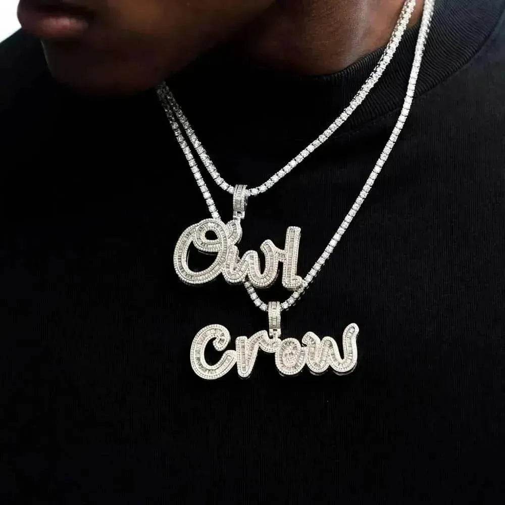 Personalized Cursive Letter Splicing Combination Pendant Micro Zirconia Necklace for men. - EX-STOCK Canada
