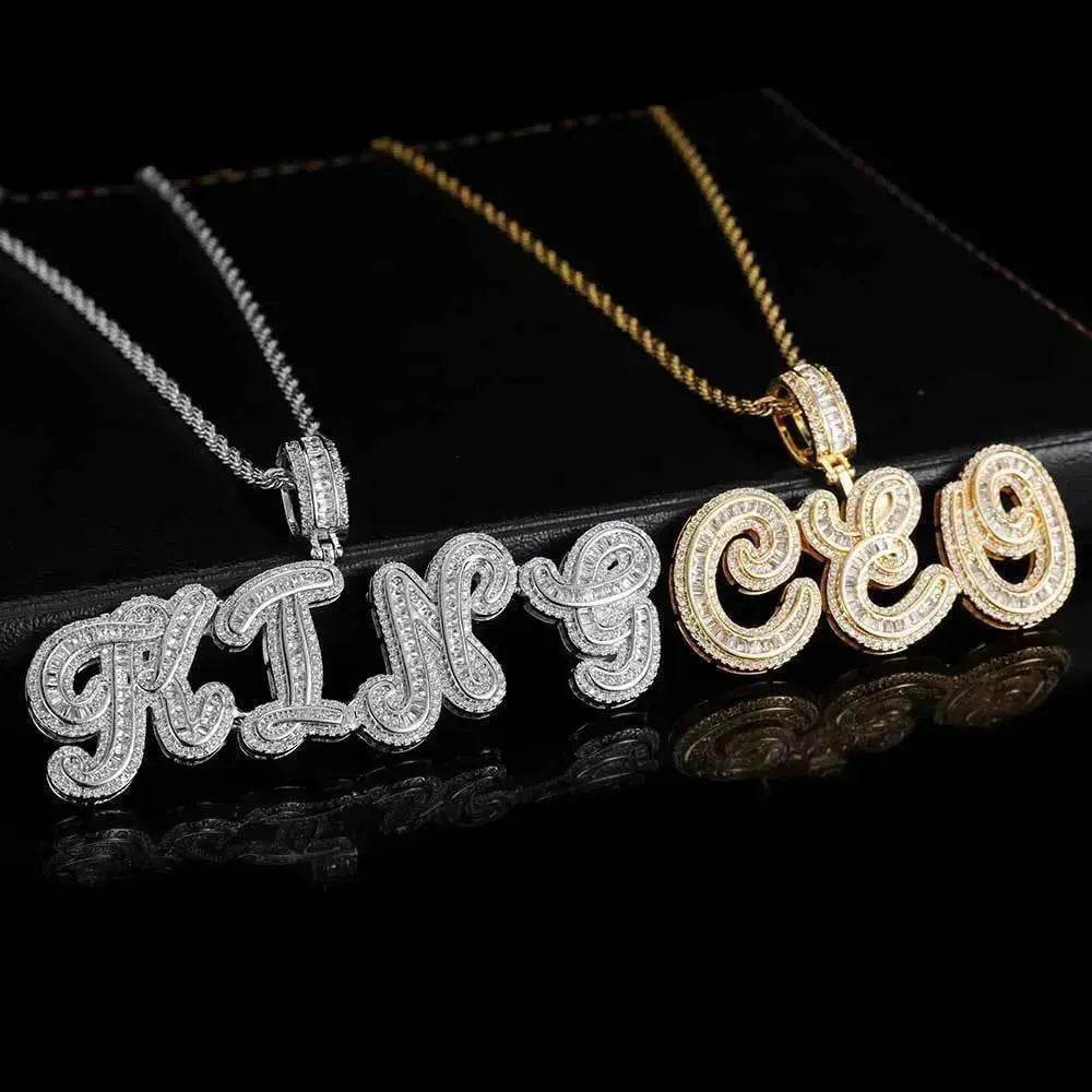 Personalized Cursive Letter Splicing Combination Pendant Micro Zirconia Necklace for men. - EX-STOCK Canada