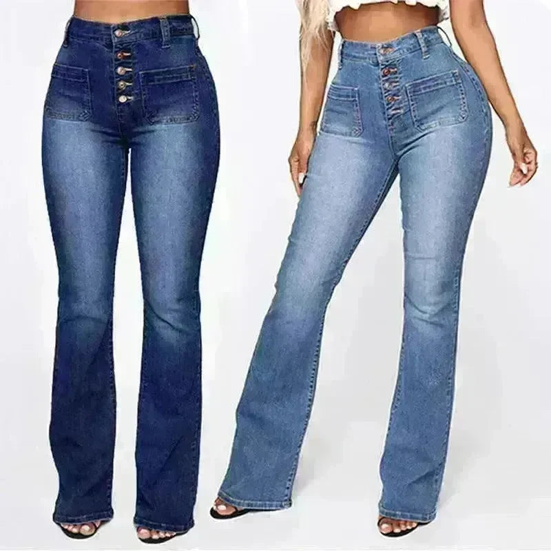 Plus Size Jeans Women Patch Pocket Washed Ladies High Waist Denim Trousers - EX-STOCK CANADA