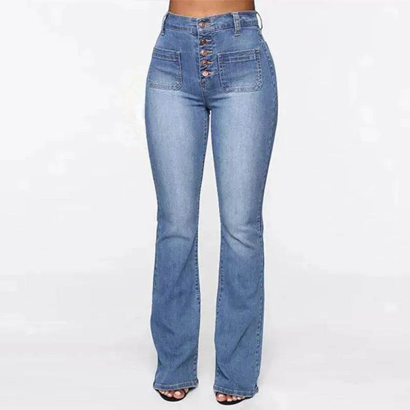 Plus Size Jeans Women Patch Pocket Washed Ladies High Waist Denim Trousers - EX-STOCK Canada
