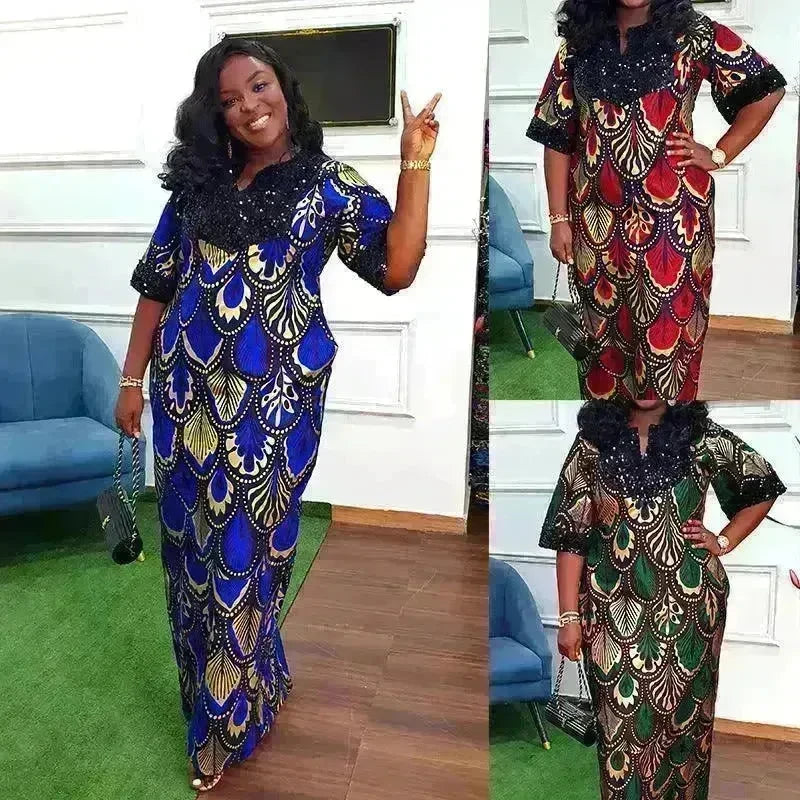 Plus Size Women's Satin Sequin Long Gown Dress - EX-STOCK CANADA