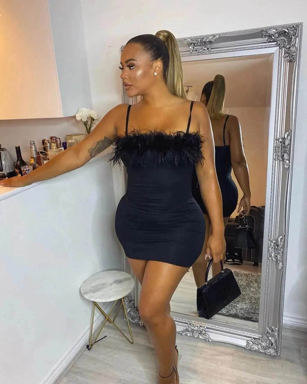 Plus Size Women's Suspender Feather Dress Gown - EX-STOCK Canada