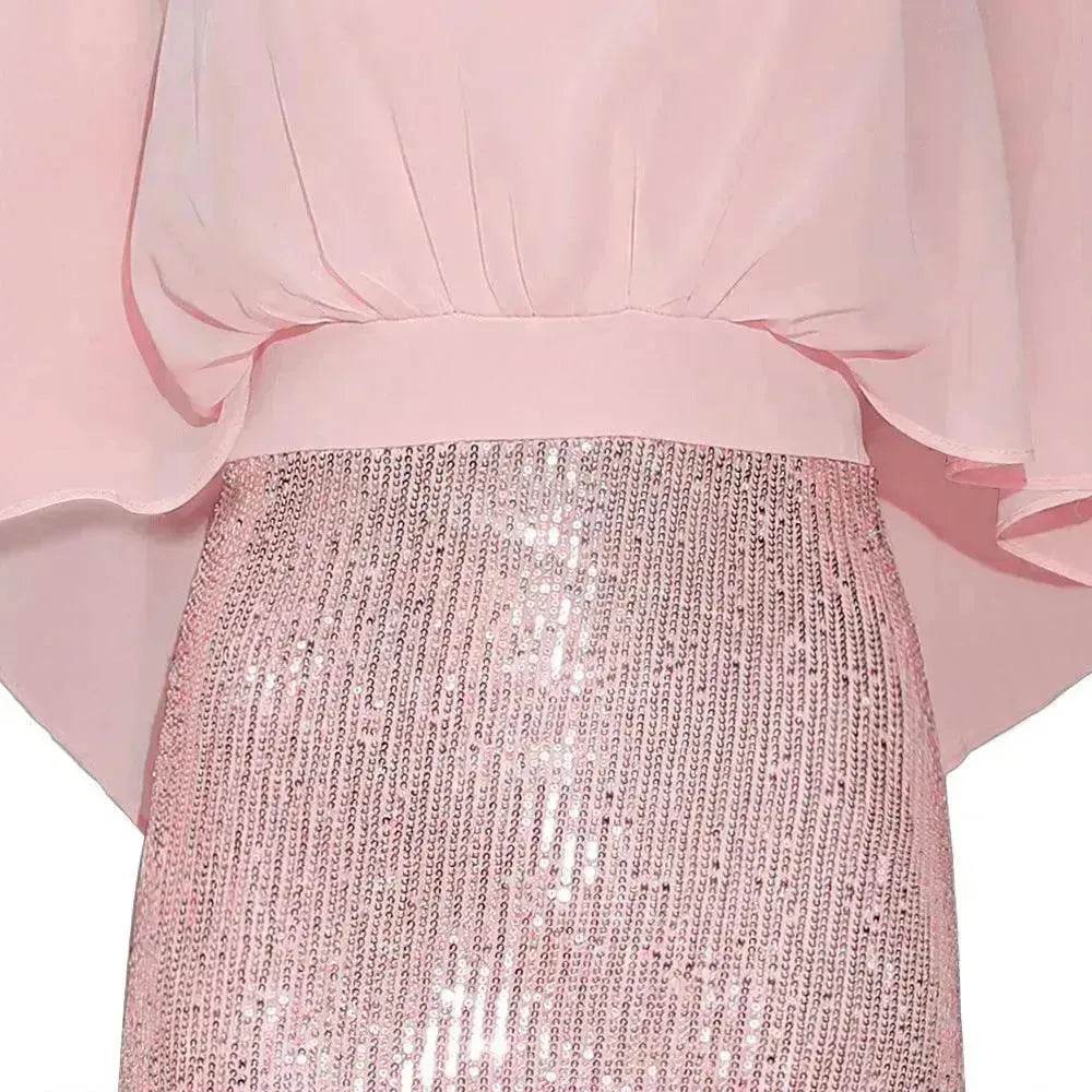 Polyester Stitching Chiffon Bat Sleeve Dress - EX-STOCK Canada