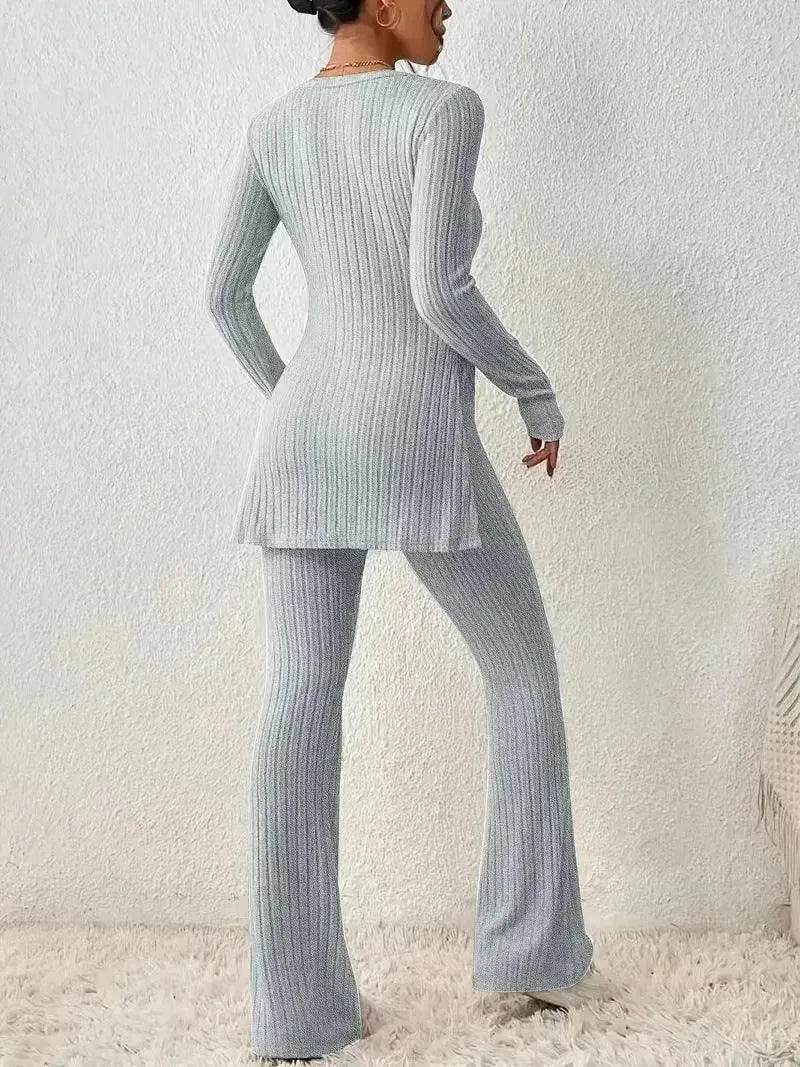 Polyester Two piece set Women's Clothing Solid Color Casual Slim New Fashion Women Elegant Outfit - EX-STOCK Canada