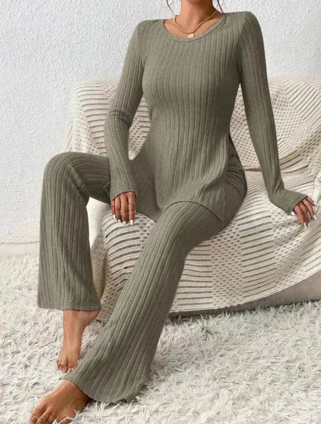 Polyester Two piece set Women's Clothing Solid Color Casual Slim New Fashion Women Elegant Outfit - EX-STOCK Canada