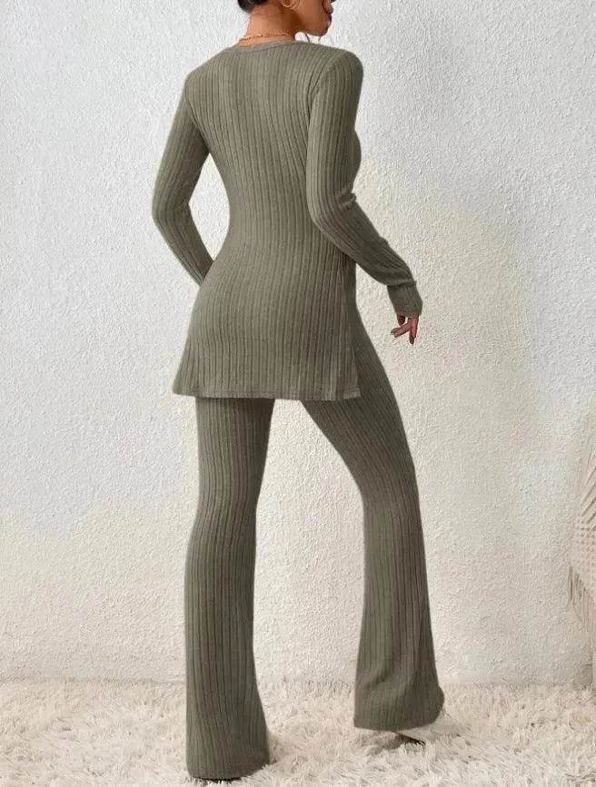 Polyester Two piece set Women's Clothing Solid Color Casual Slim New Fashion Women Elegant Outfit - EX-STOCK Canada