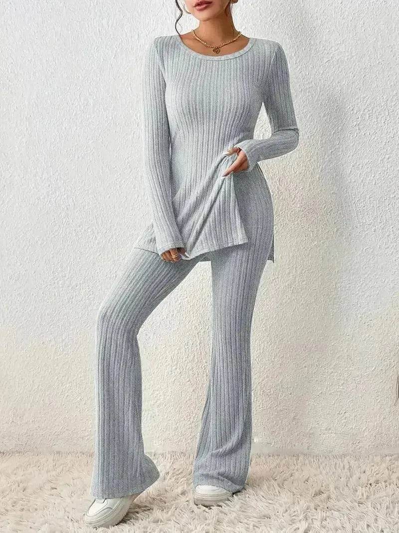 Polyester Two piece set Women's Clothing Solid Color Casual Slim New Fashion Women Elegant Outfit - EX-STOCK Canada