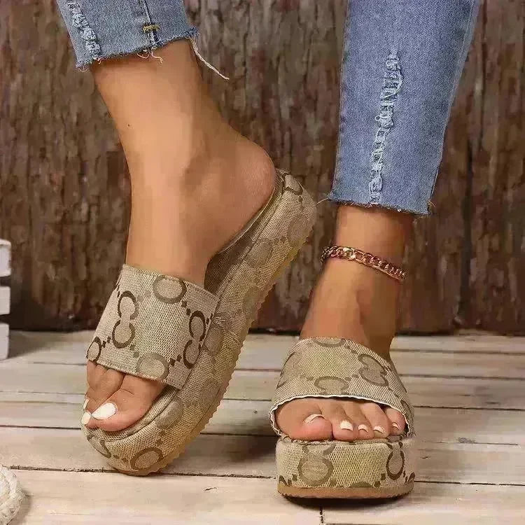 Print Thick-soled Flat Slippers Summer Fashion Casual Outdoor Beach Shoes For Women - EX-STOCK CANADA