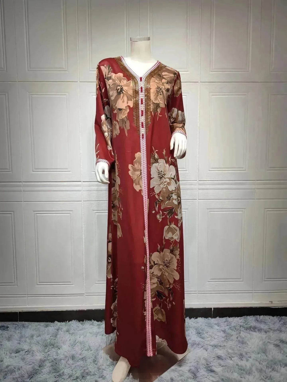 Printed Embroidered Elegant Arab Dubai Turkey Middle Eastern Sophisticated Women Abaya Dress Robe - EX-STOCK Canada
