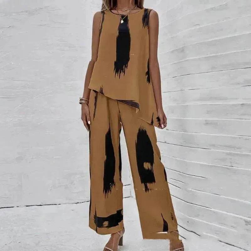 Printed Irregular Top Two-piece Pants Women - EX-STOCK Canada