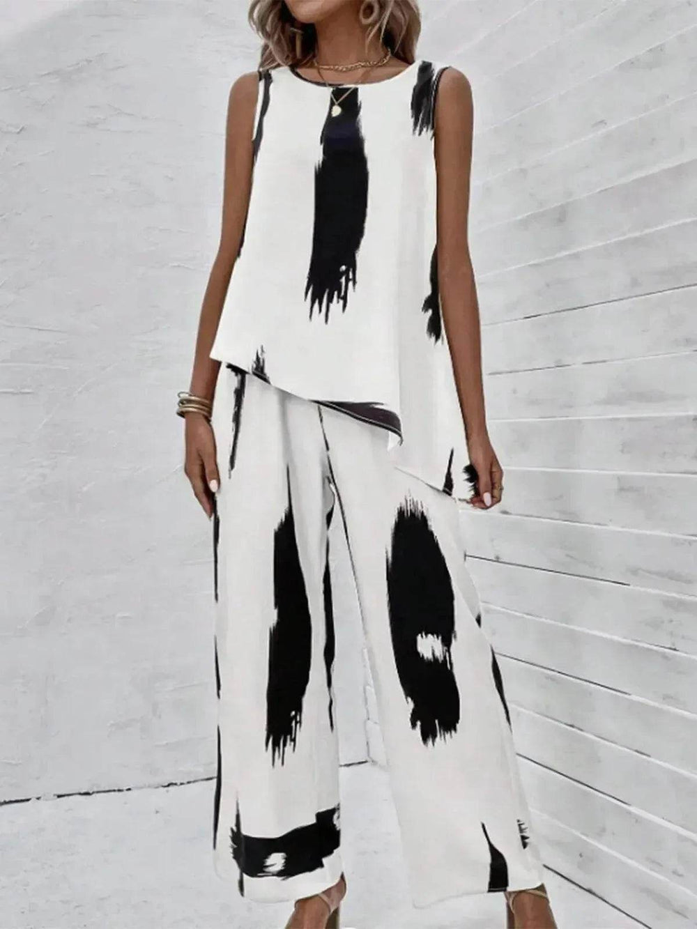 Printed Irregular Top Two-piece Pants Women - EX-STOCK Canada