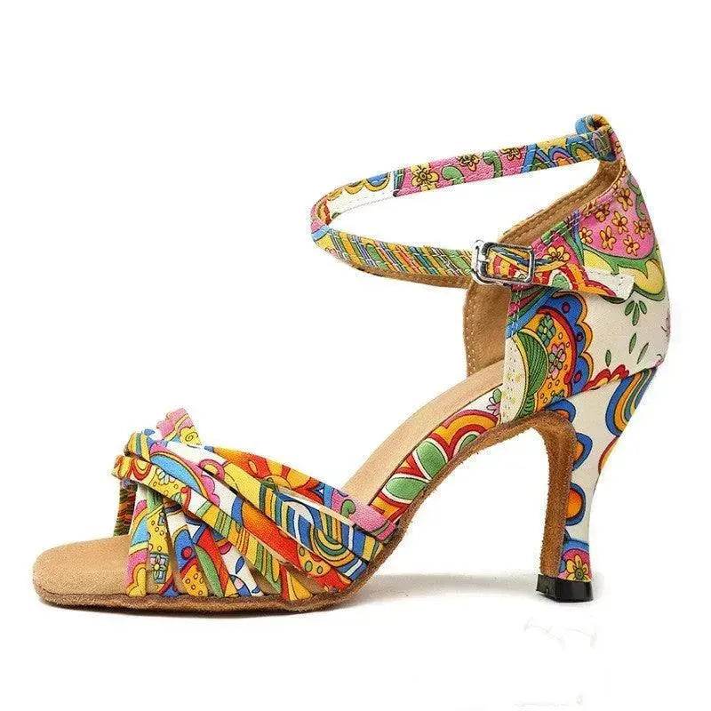Printed Satin Latin Dance Shoes High Heels - EX-STOCK Canada