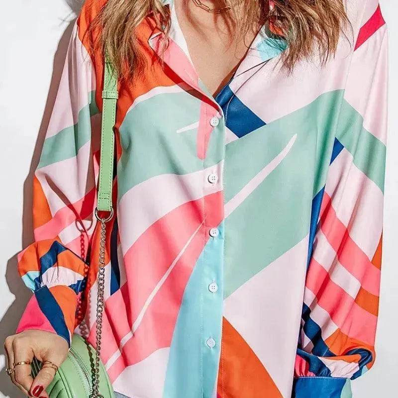 Printing Color Contrast Thin Long-sleeved Top For Women - EX-STOCK Canada