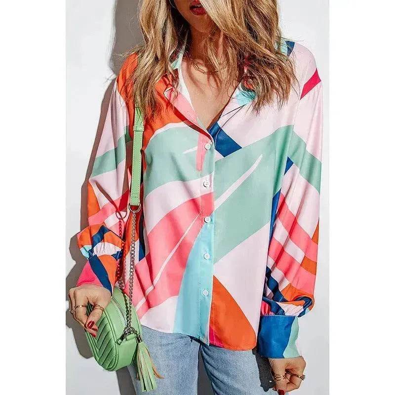 Printing Color Contrast Thin Long-sleeved Top For Women - EX-STOCK Canada