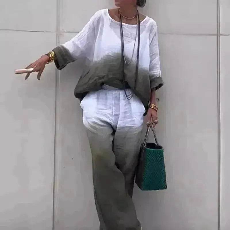 Product Women's Clothes Fashion Cotton Linen Gradient Two-piece Set - EX-STOCK Canada