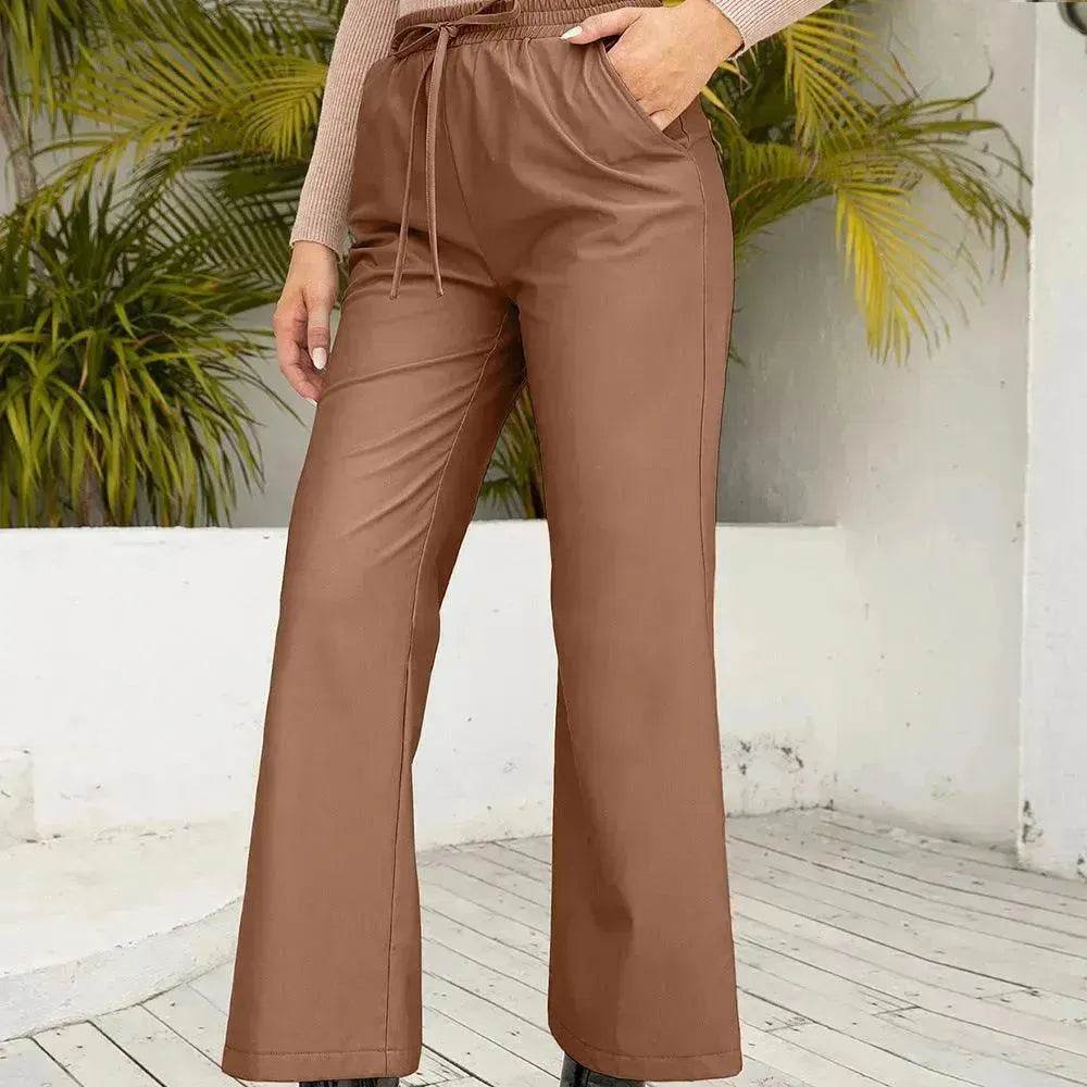 PU Loose Trousers Motorcycle Leather Straight Wide Leg Leather Pants Women - EX-STOCK Canada