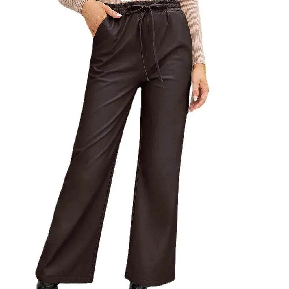 PU Loose Trousers Motorcycle Leather Straight Wide Leg Leather Pants Women - EX-STOCK Canada